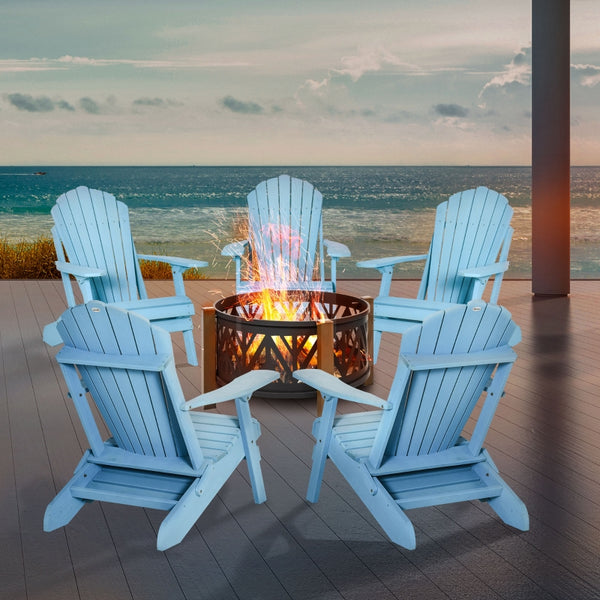 Foldable Adirondack Chair with Ottoman - Blue