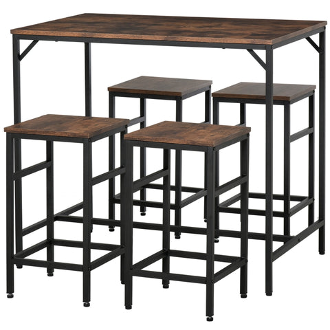 Industrial Bar Table Set - Rustic Brown