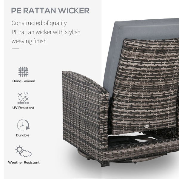 Outdoor PE Rattan Wicker Recliner with 360° Swivel - Grey