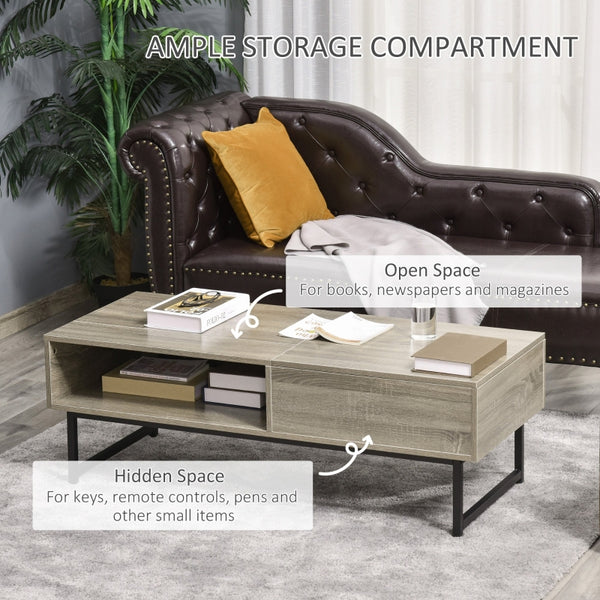 Modern Lift Top Coffee Table with Hidden Storage Compartment - Gray