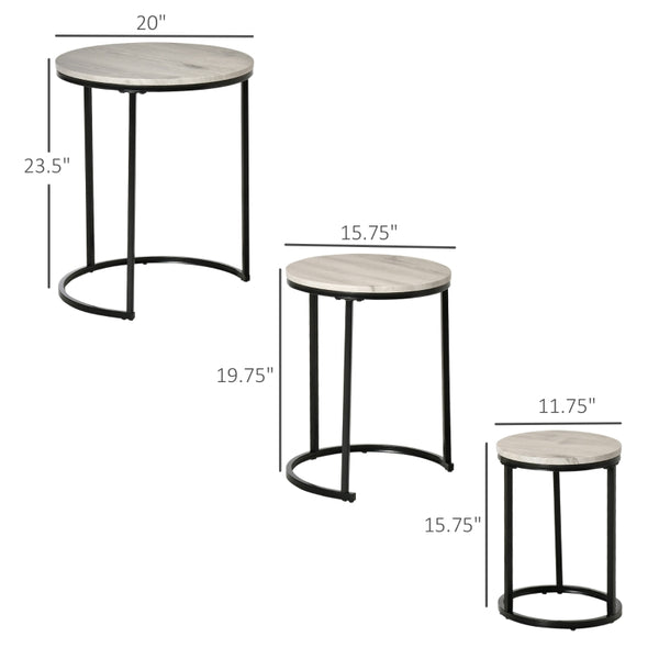 Set of 3 Round Nesting Coffee Tables - Gray