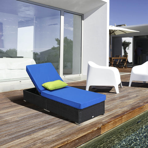 Outdoor Rattan Chaise Lounger - Blue