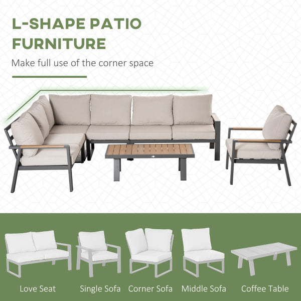 6pc L-shaped Patio Furniture Set - Cream White