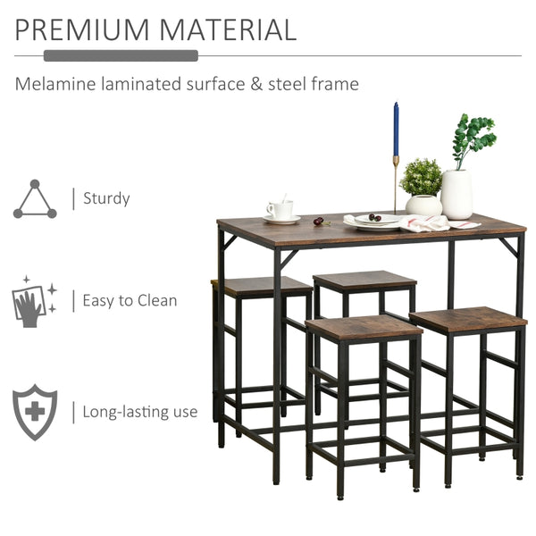 Industrial Bar Table Set - Rustic Brown