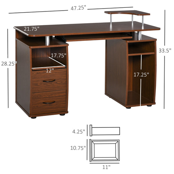 Computer Writing Desk with 2 Drawers - Walnut