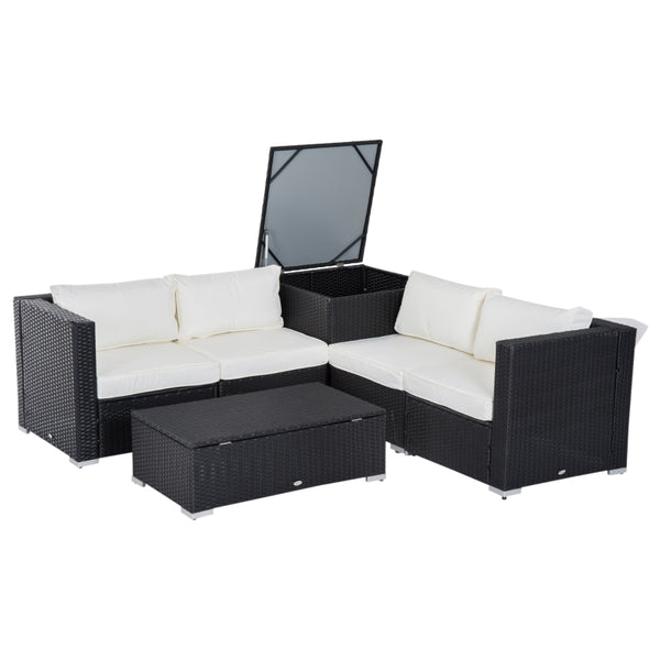 6pc Rattan Patio Garden Furniture Set with Storage