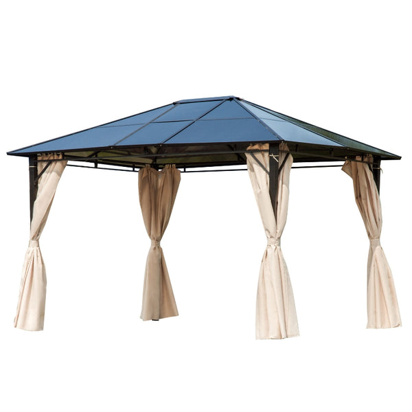 Outdoor Patio Gazebo with Removable Curtains - Dark Brown