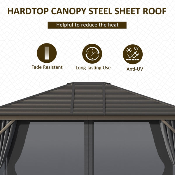 12x10ft Steel Hardtop Gazebo for Garden - Gray