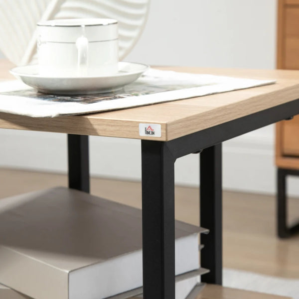 Modern Side Table with 2-Tier Storage - Natural