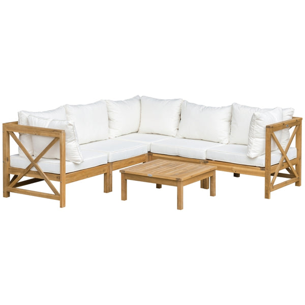 6pc Wooden Patio Sofa Set - Cream White