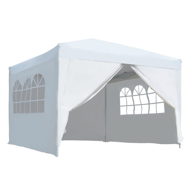 10x10 ft Easy Folding Pop Up Wedding Party Pavilion Tent with 4 sidewalls - White