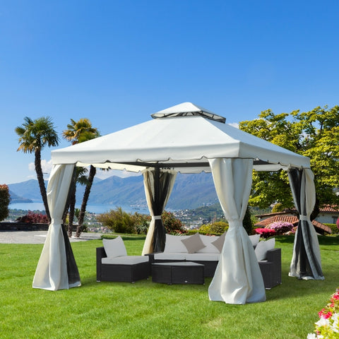 10x10 ft Two Tier Canopy Gazebo with Mosquito Bug Mesh - Cream White
