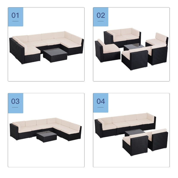 7pc Wicker Patio Furniture Sectional Sofa Set with Cushions - Khaki