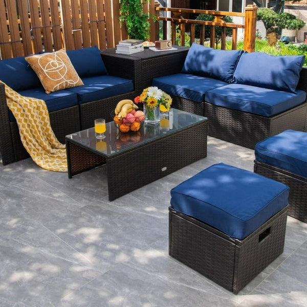 8pc Outdoor Patio Rattan Furniture Set - Navy