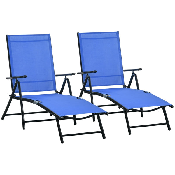 Set of 2 Folding Reclining Garden Sun Lounger - Blue