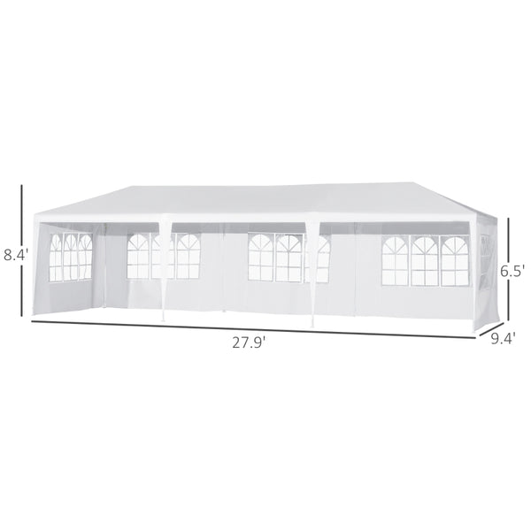 10x30 ft Light Duty Pavilion Canopy Tent with 5 Removable Walls - White