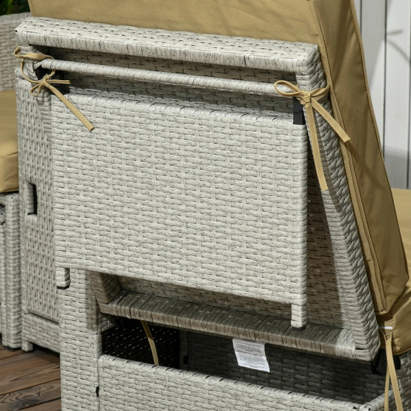 Adjustable Wicker patio Lounger with side table - Khaki