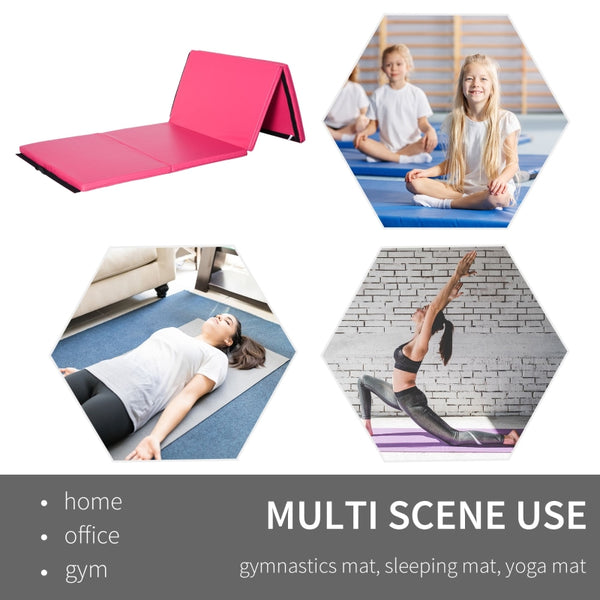 Folding Gym Exercise Yoga Mat (4 Panels) - Pink