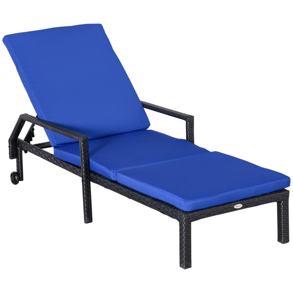 Outdoor PE Rattan Sun Chaise Lounger - Dark Blue