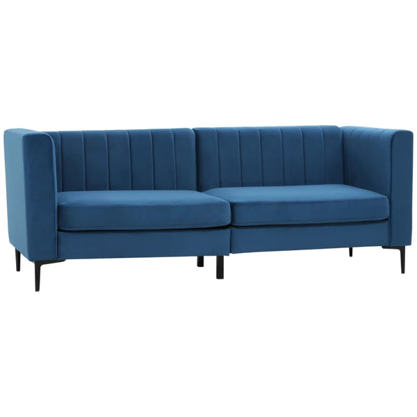 78" Channel Tufted 3-Seater Sofa Couch - Blue