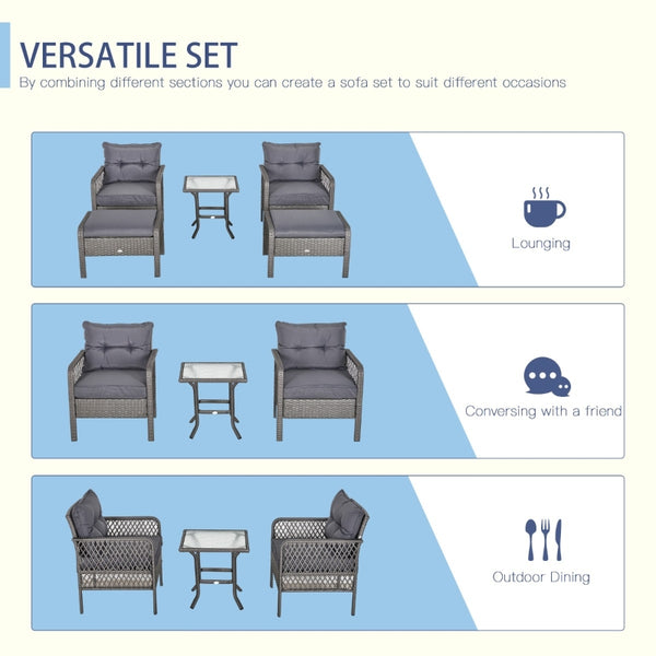 5pc Outdoor Rattan Wicker Conversation Sofa Set - Grey