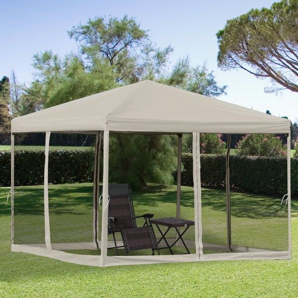 10' x 10' Pop Up Canopy Tent with Removable Mesh Sidewall Netting - Beige