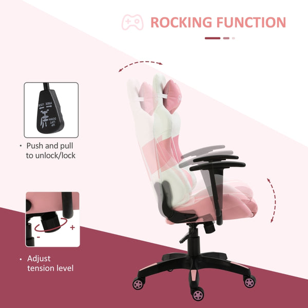 Gaming High Back Home Office Chair - Pink and White