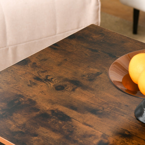 2-Tier Rectangular Coffee Table - Retro Wood Grain and Black