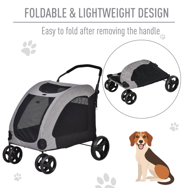 Folding  Pet Stroller Carrier -  Grey