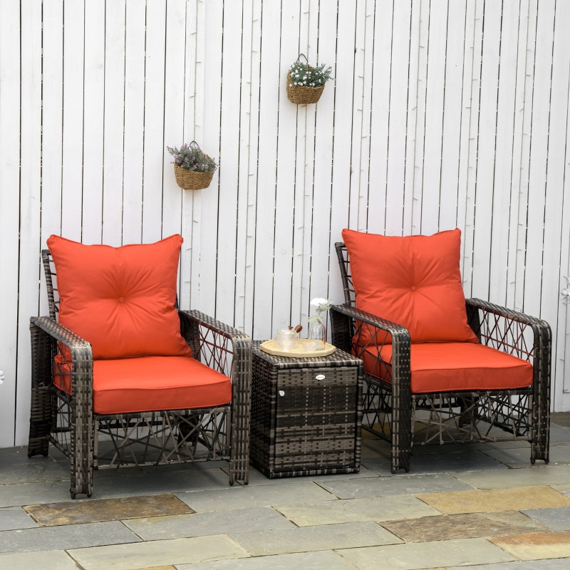3pc Wicker Patio Coffee Table Set  - Red