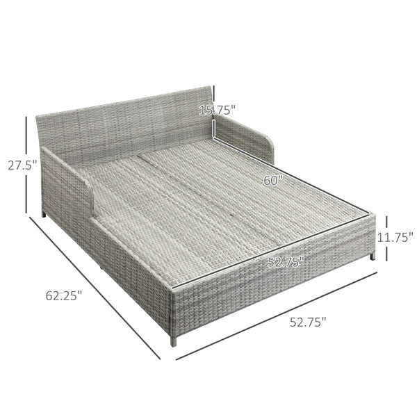 Outdoor Patio Rattan Double Lounge Daybed - Beige