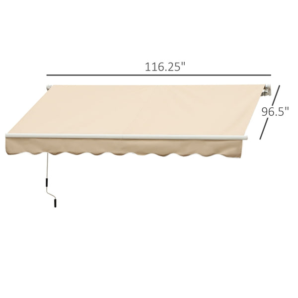 10’x8’ Manual Retractable Sun Shade Patio Awning - Beige