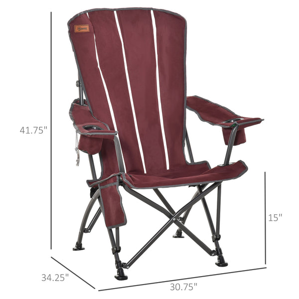 Folding Portable Camping Chair with Cup Holder - Wine Red