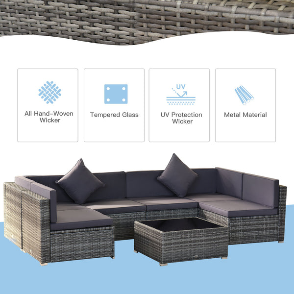7pc Wicker Rattan Patio Furniture Sectional Sofa Set with Cushions - Deep Grey