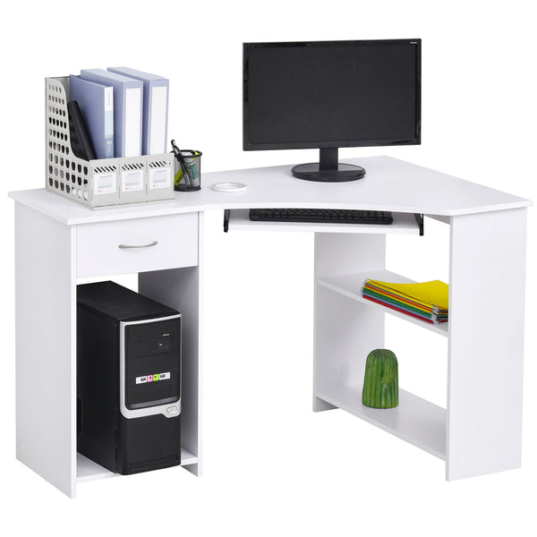 L-Shaped Computer Desk with 2 Shelves - White