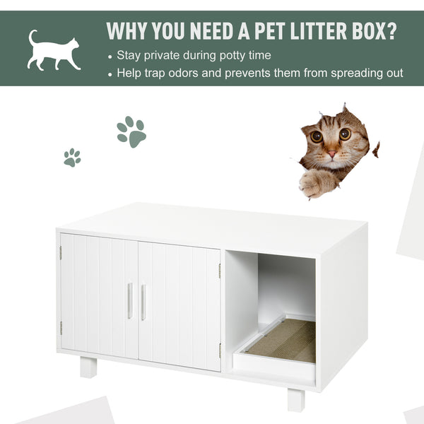 Wooden Cat/ Pet Litter Box  W/Scratcher - White