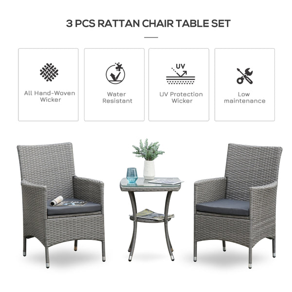 3pc Patio Rattan Furniture Set - Gray
