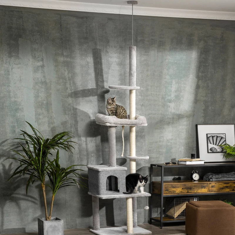 86.4-102'' Adjustable Floor to Ceiling Cat Tree - Grey
