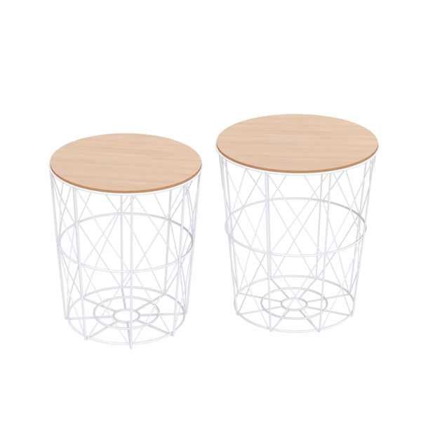 2pc Nesting Side Tables - White and Natural