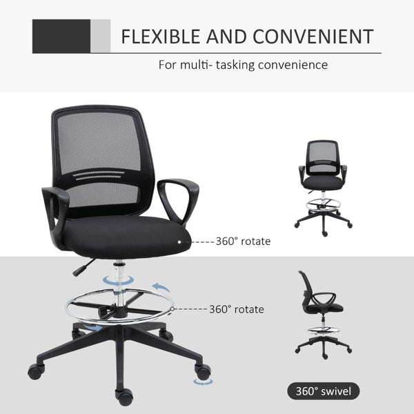 Ergonomic Mesh Back Home Office Chair with Footrest - Black