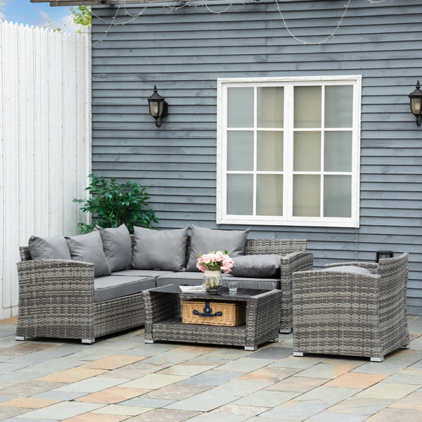 5pc Outdoor Patio Rattan Sofa Set with Tea Table - Grey
