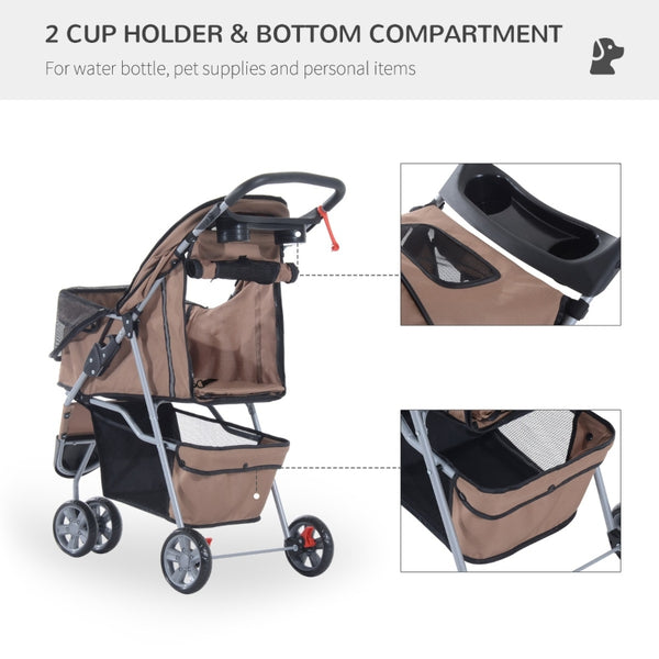 Folding  Pet Stroller Carrier -  Coffee