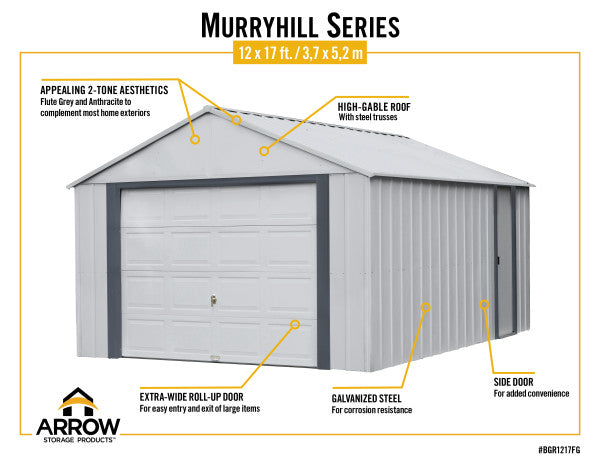 12x17 ft. Arrow Murryhill Storage Shed - Flute Grey