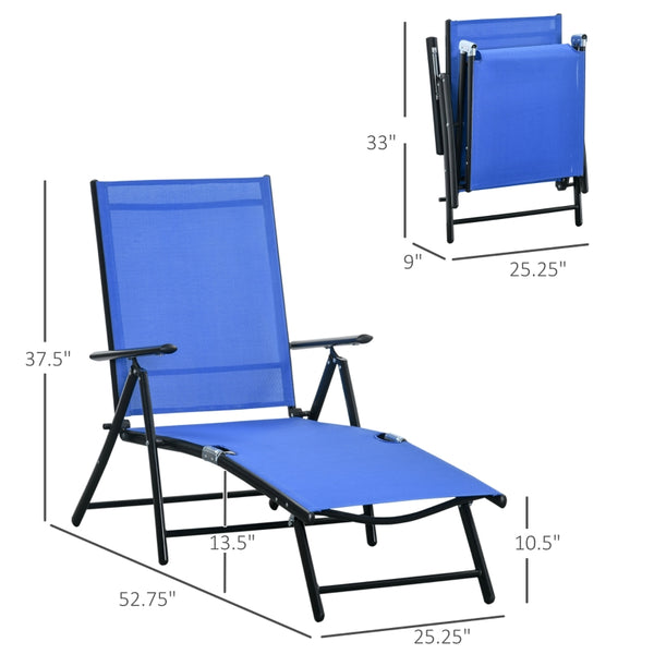 Set of 2 Folding Reclining Garden Sun Lounger - Blue