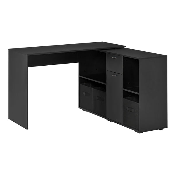 L-Shaped Computer Writing Desk with Storage Shelf - Black