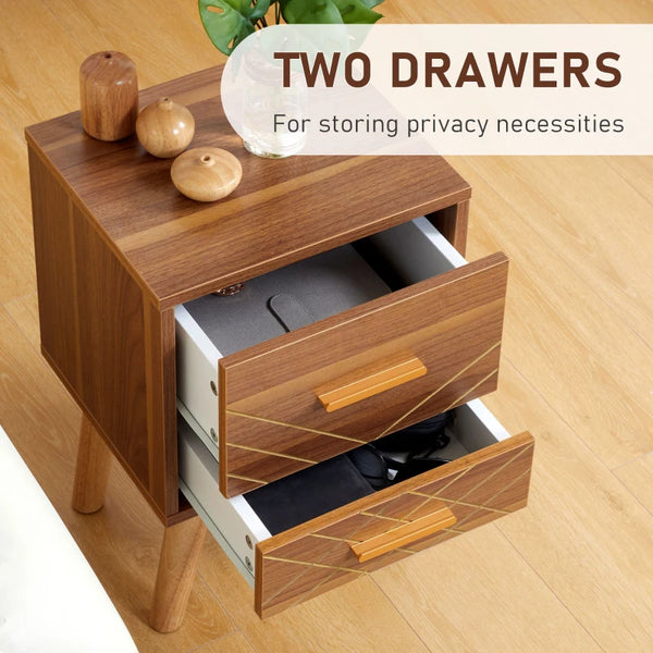 Bedside Table with 2 Drawers - Brown