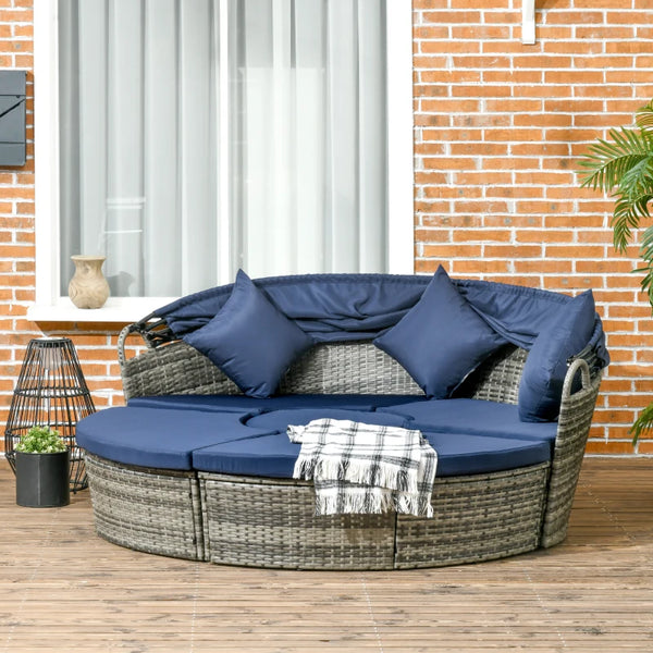 5pc Outdoor Wicker Rattan Round Sofa Patio Set - Grey
