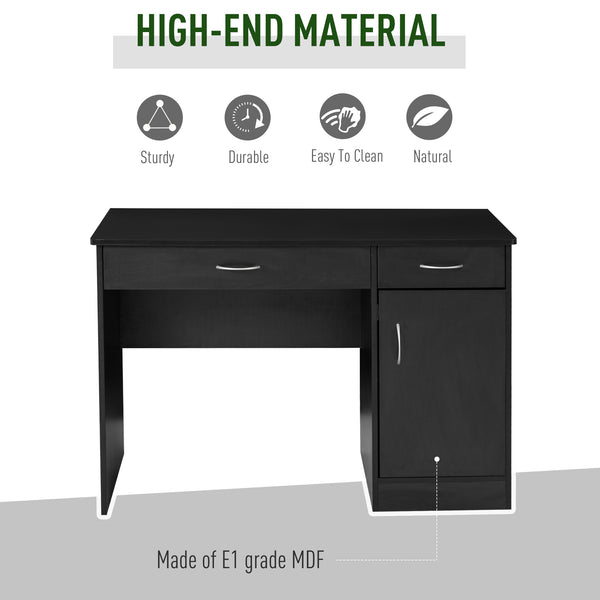 Computer Writing Desk with Two Drawers and Locker - Black