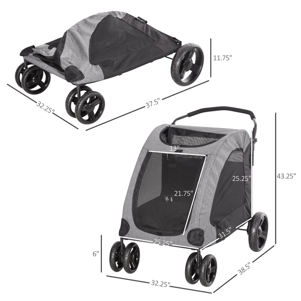 Folding  Pet Stroller Carrier -  Grey