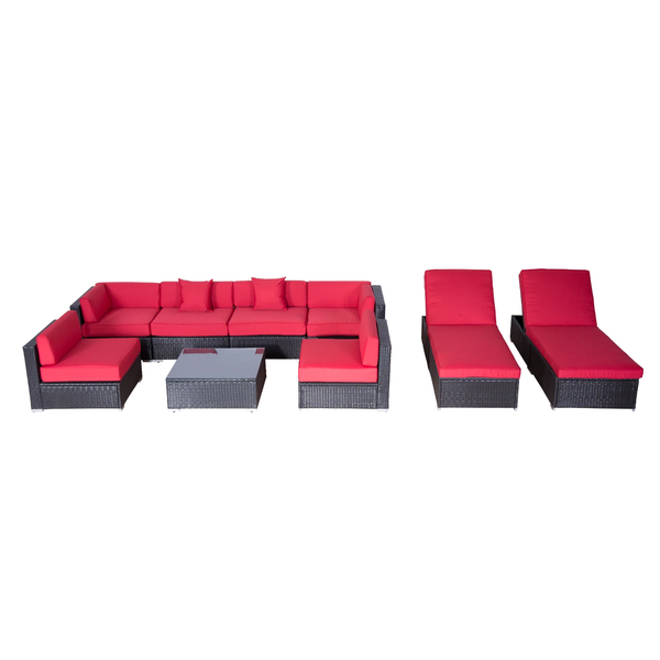 9pc Rattan Patio Lounge Furniture Set - Red